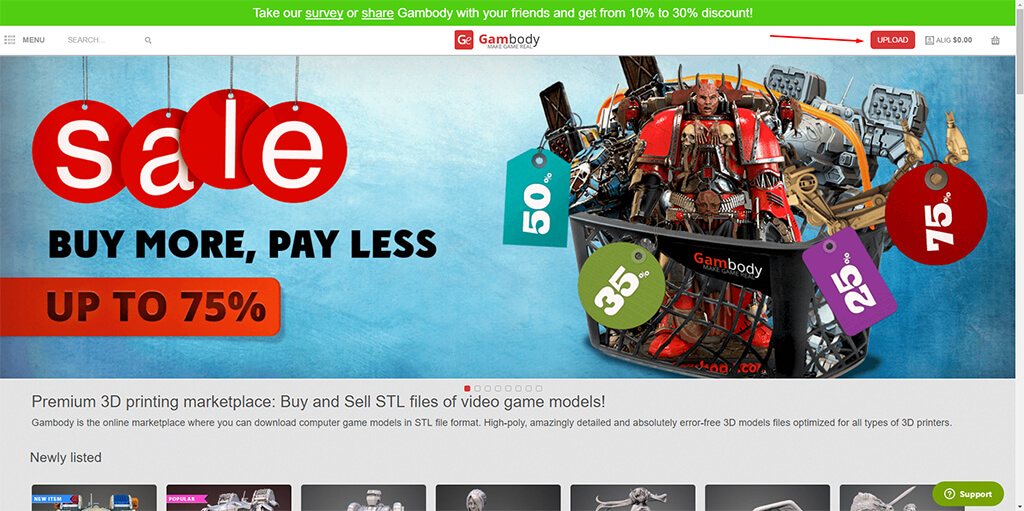 Upload 3D Print on Gambody