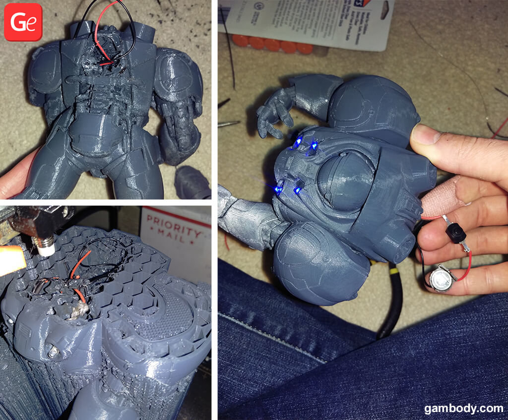 Terran Marine figure with wires and lights