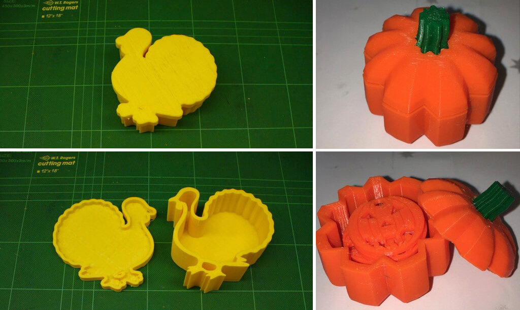 Thanksgiving decor gift box shaped like turkey and pumpkin 3D print