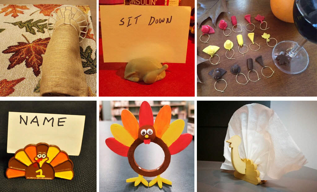 Thanksgiving napkin rings, wine charms and table accessories 3D printed