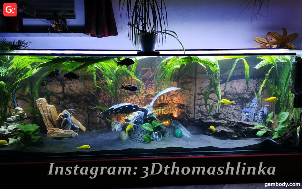 3D printed decorations for fish tank design with water