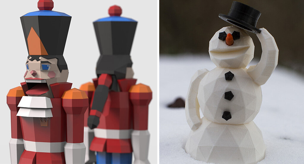 Low poly Nutcracker and snowman STL files