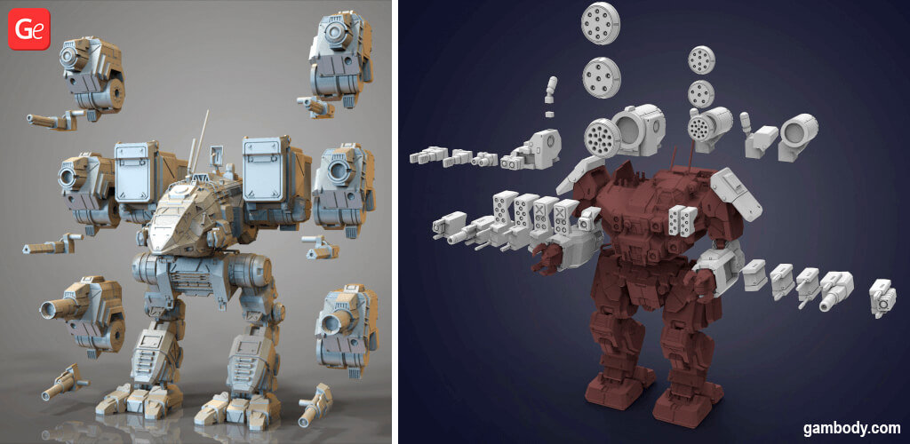 MechWarrior guns and weapons 3D printing kits STL files