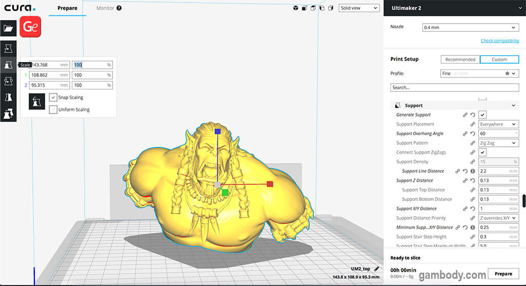 Is it possible to scale 3D printing model purchased on Gambody 3D printing guide for beginners