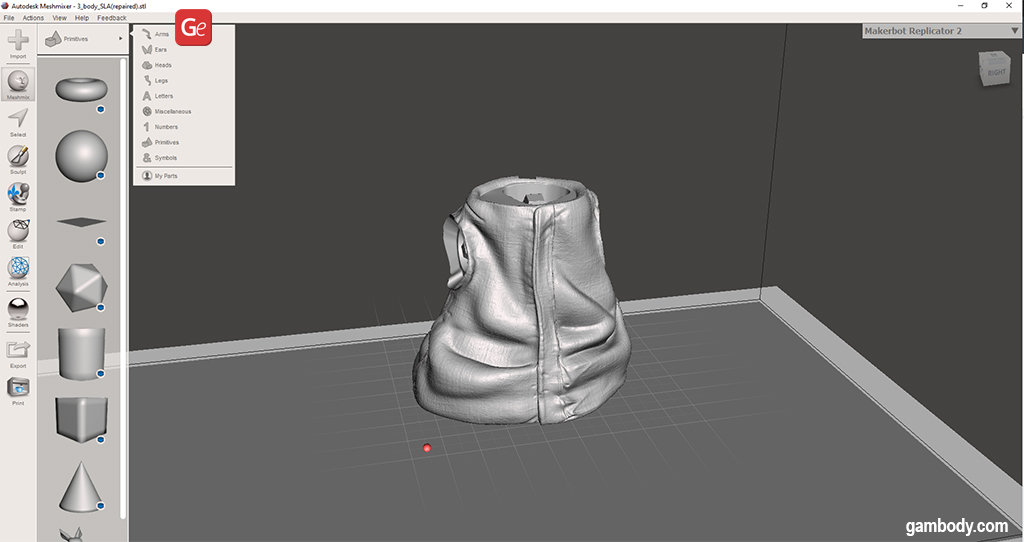 Meshmixer Boolean tool to add a drain hole in hollow 3D printing model