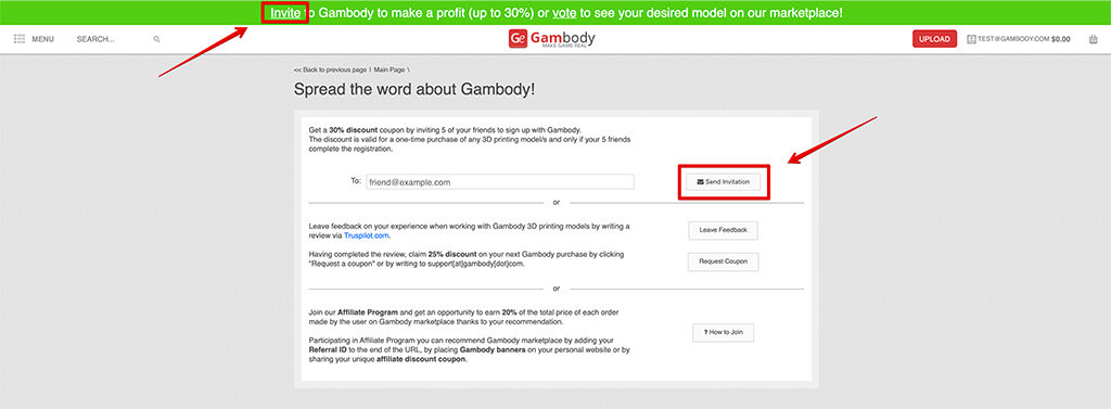 How to invite friends to get a discount with Gambody Spread the Word campaign