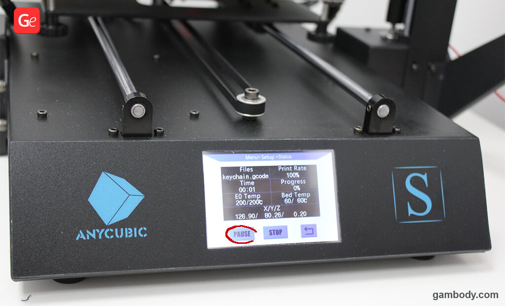 Pause 3D printer to switch colours print with one extruder