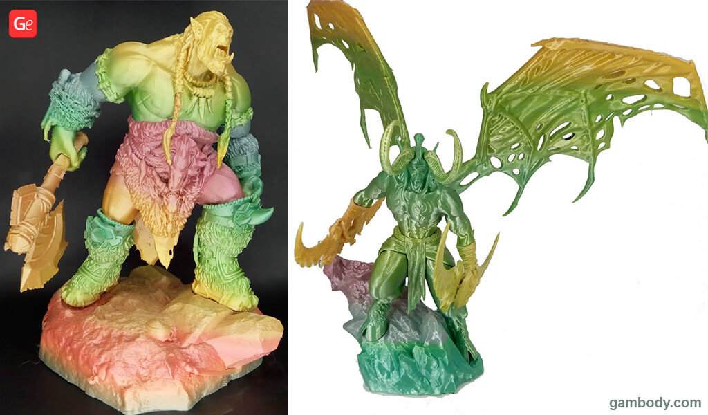 Rainbow PLA filament to print multiple colours with one exruder Durotan and Illidan