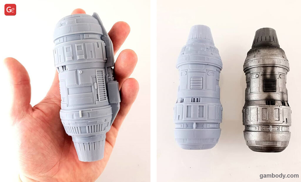 Mandalorian Razor Crest ship engines 3D printed with Light Grey resin