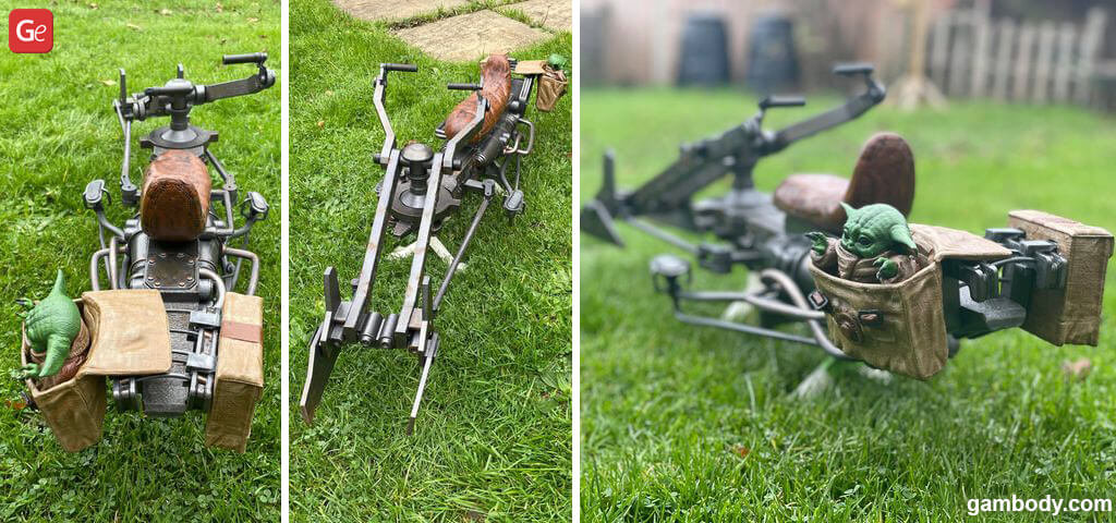 Speeder Bike 3D print model with Baby Yoda from Mandalorian