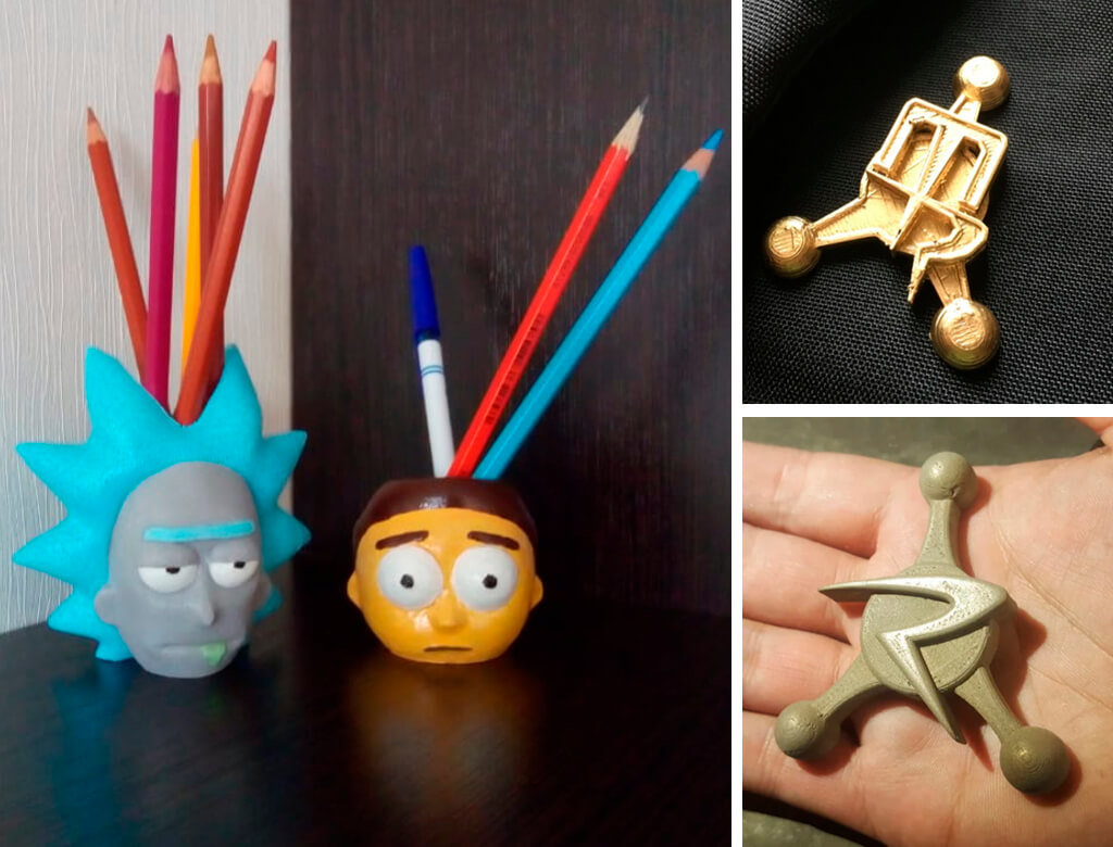 Rick & Morty Accessories for 3D printing pin, pencil holder, badge