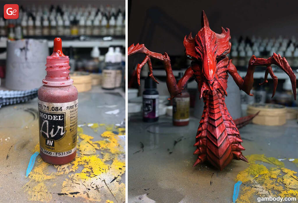 Paint 3D printed Hydralisk model into red colour