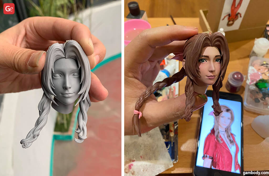 Painting 3D prints Final Fantasy 7 Aerith Gainsborough figurine