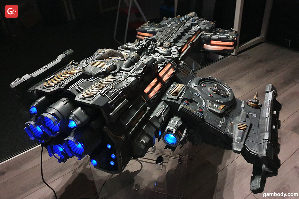 3D printed Terran Battlecruiser model with LED lights