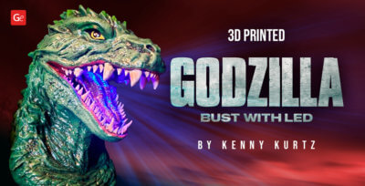 Iconic Godzilla 2000 Head Bust 3D Print with Lights by Kenny Kurtz