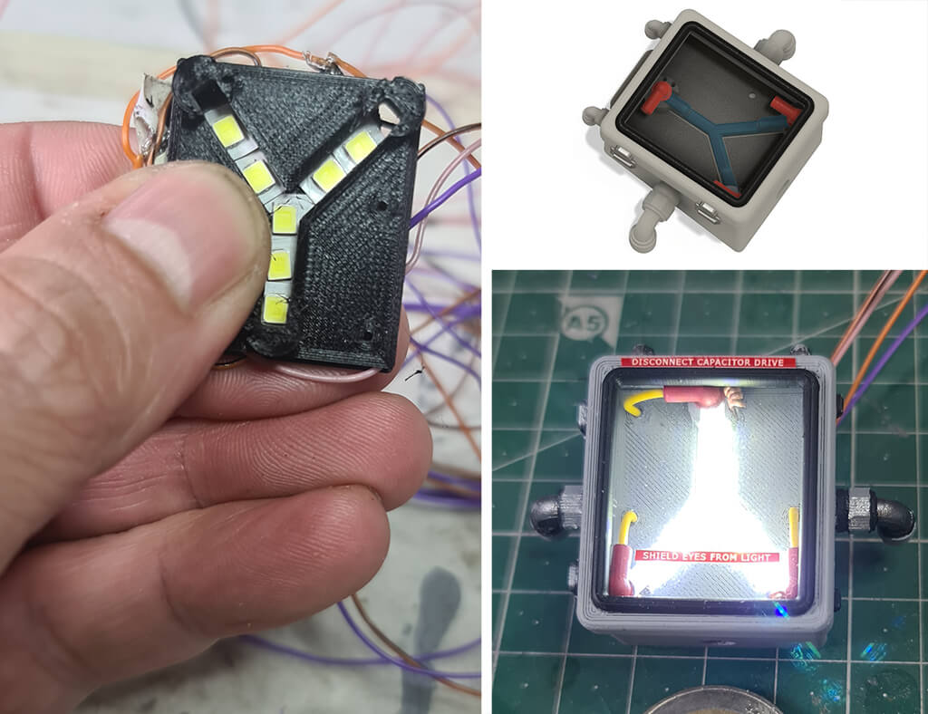 3D printed DeLorean flux capacitor with LED lights