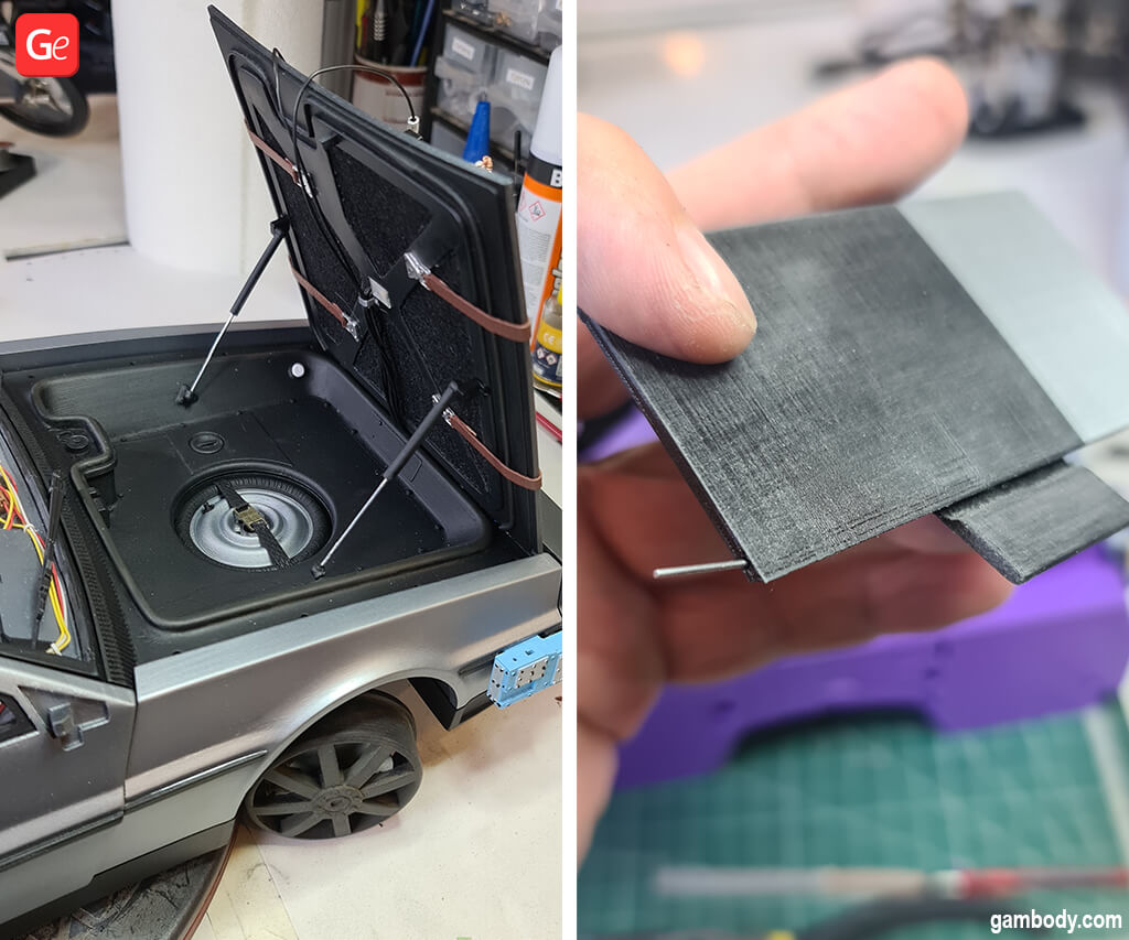 DeLorean 3D printing model and clips from sheets of paper