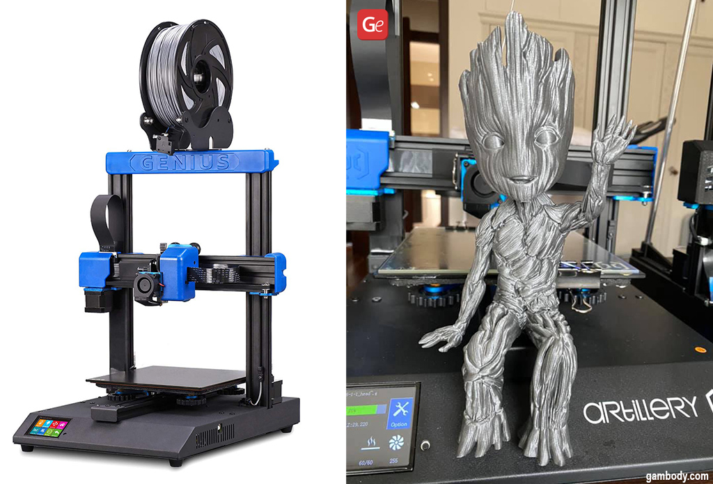 Groot figurine partly made on Artillery Genius cheap 3D printer