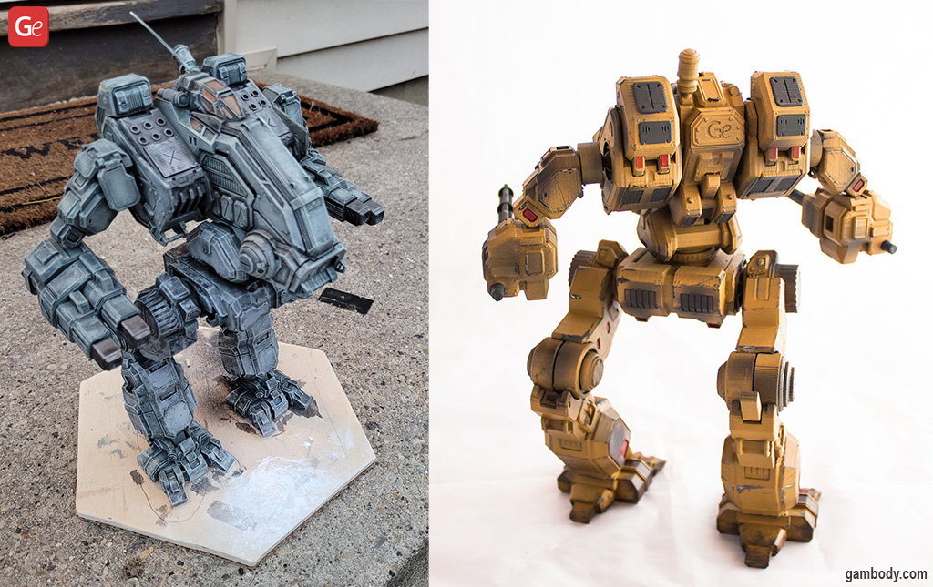 3D printed BattleTech Mad Dog mech models