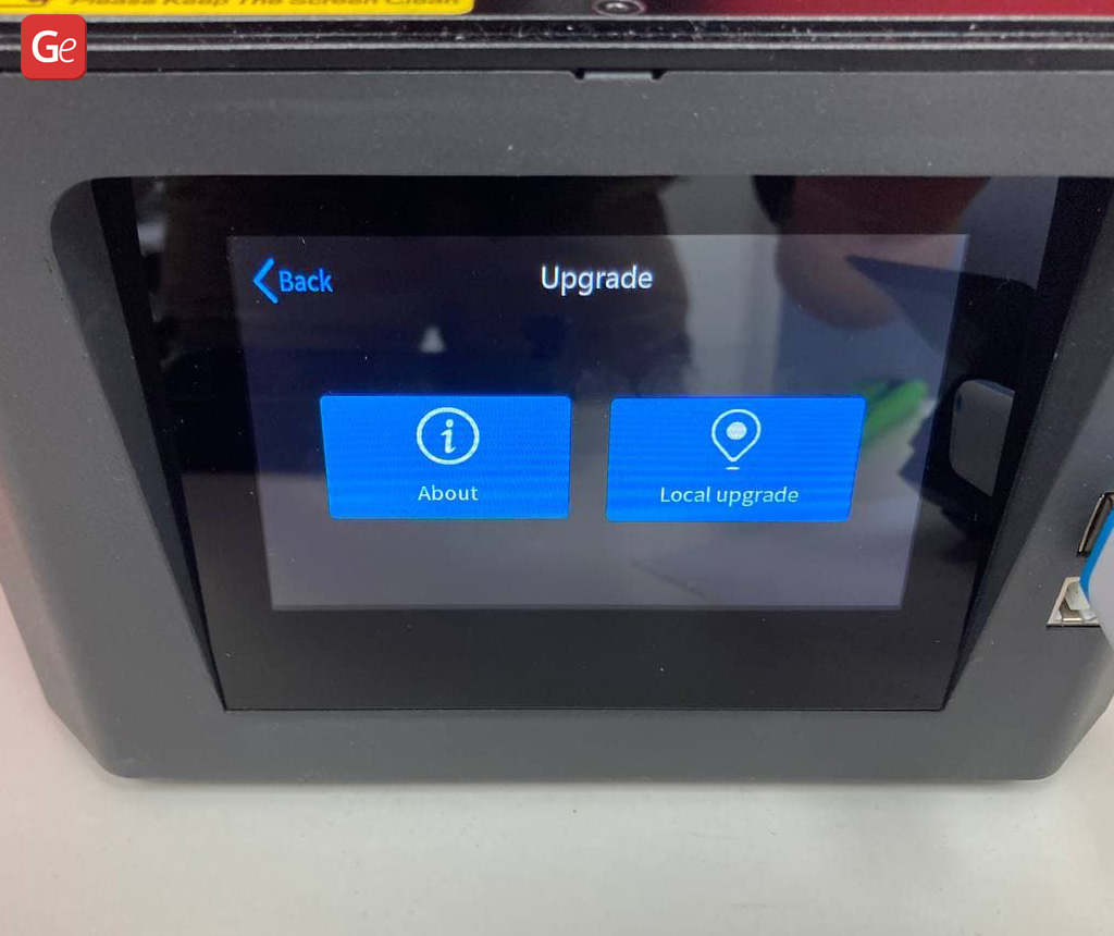 Refresh (Upgrade) menu on Halot-One 3D printing machine