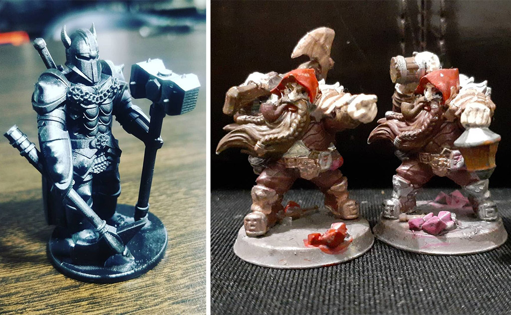 DnD props 3D printed dwarf and Chaos champion pieces