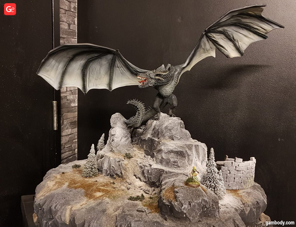 3D printed dragon and wargaming terrain