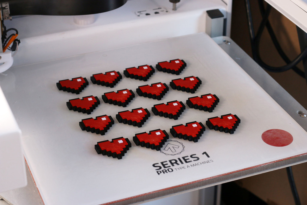 3D printed 8-bit hearts