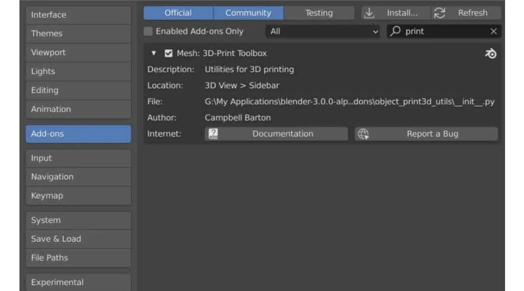 How to add Mesh 3D Print Toolbox to Blender
