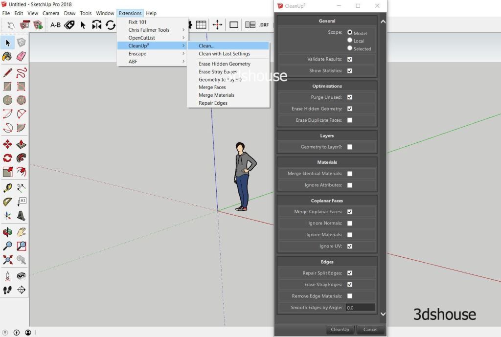 SketchUp CleanUp plugin to edit STL file