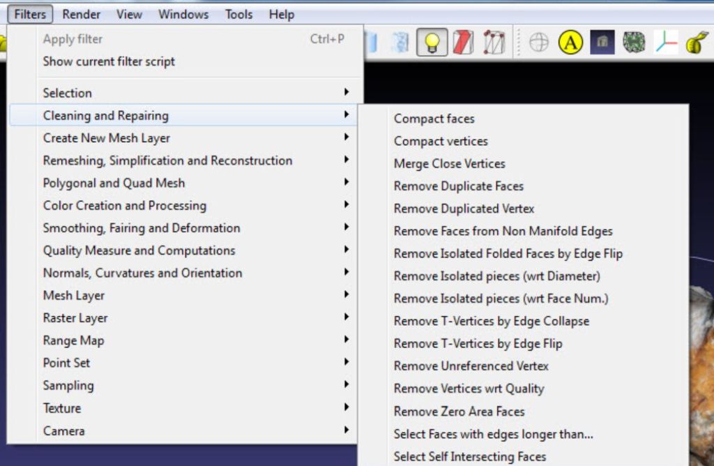 Cleaning and Repairing in MeshLab