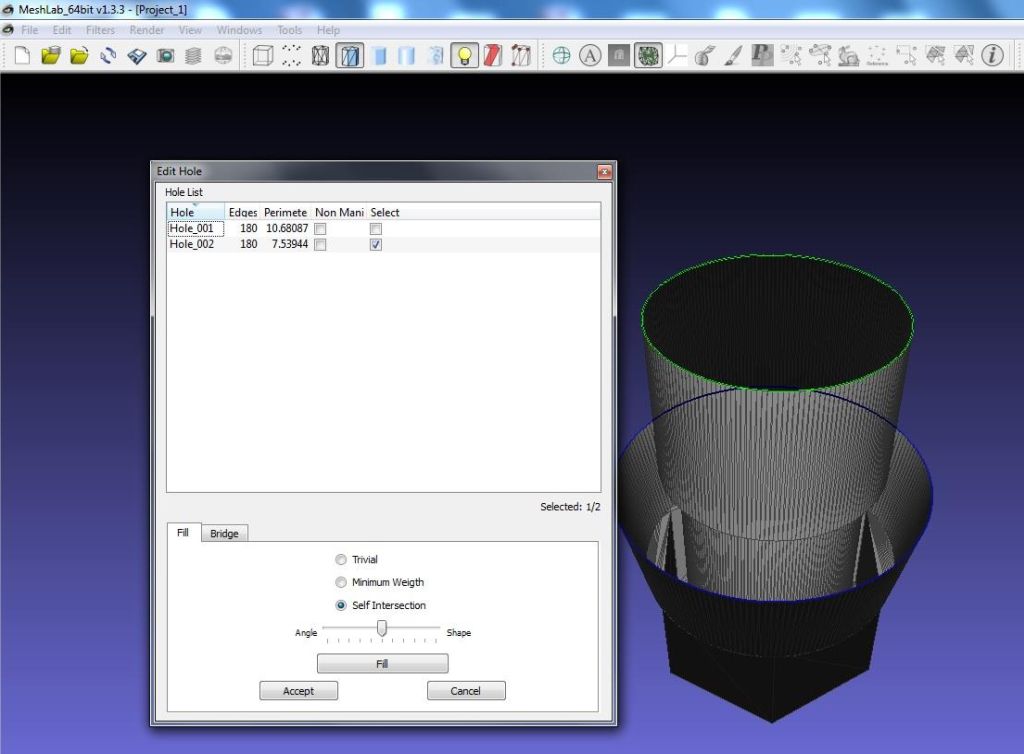 Repair holes in 3D model with MeshLab