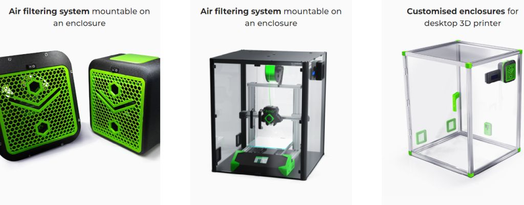 Air filtering system mountable on 3D printer enclosure for ventilation
