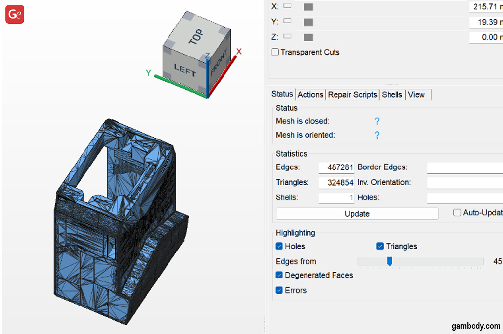 Diagnose errors in a 3D model