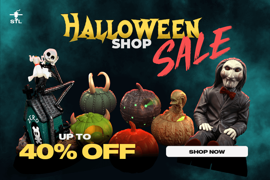 Spooky Halloween 3D model sale; up to 40% off. Shop now for eerie designs perfect for 3D printing.