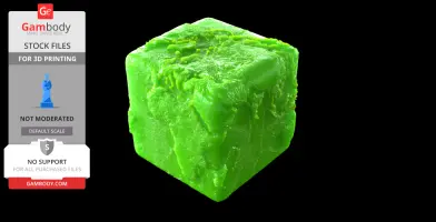 A green cube with earth's topographical features for 3D printing.
