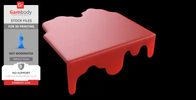 A red chopping board with liquid-like drips on the edges, designed for 3D printing.