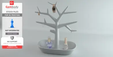Tree-like jewelry stand with branches for hanging items, and a base tray for small accessories.