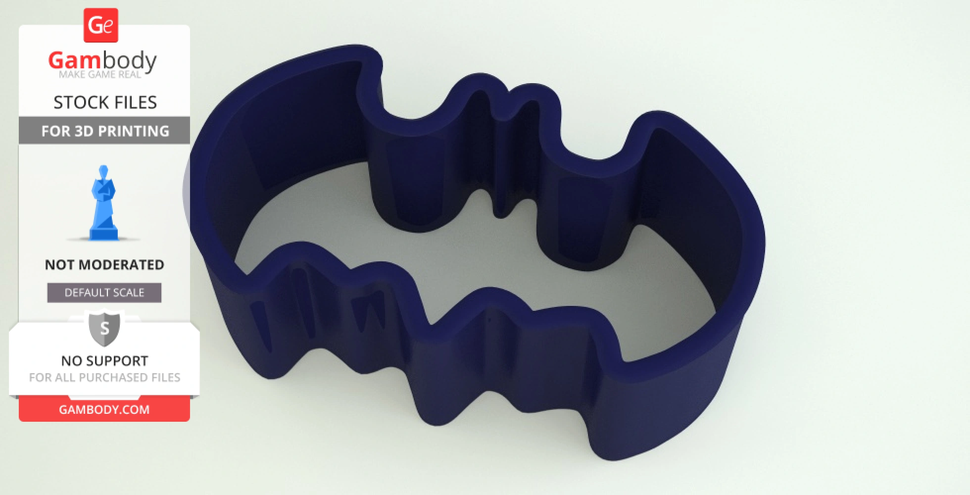 Blue Batman logo-shaped cookie cutter for 3D printing from Gambody.