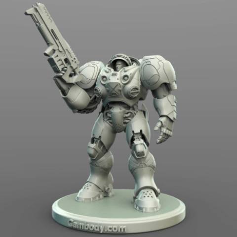 preview of Terran Marine 3D Model with Gauss Riffle Pointed Up | Static Model 