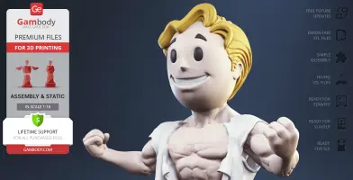 Smiling character with yellow hair and muscular build, ready for 3D printing.