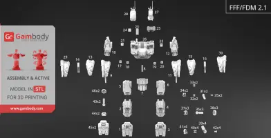 Exploded view of MWO BattleMaster 3D model parts for assembly and printing.