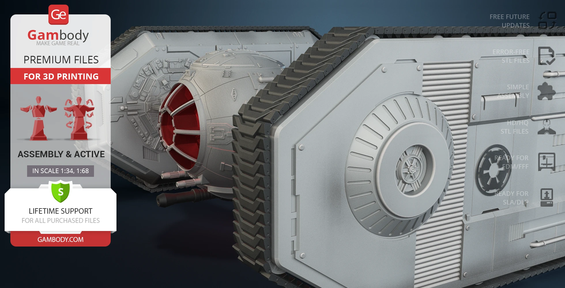 Star Wars TIE Crawler 3D model featuring detailed treads and body, designed for 3D printing.