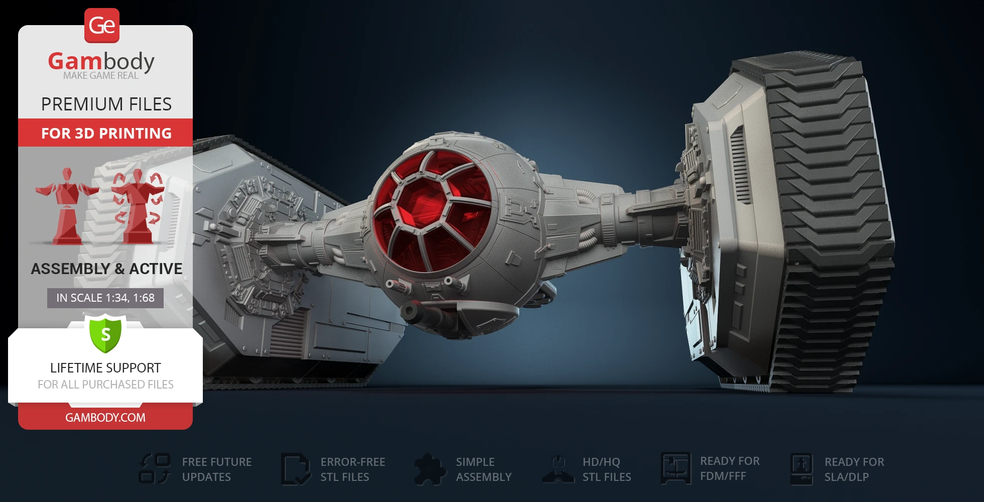 Star Wars TIE Crawler 3D model with central cockpit and two tank-like treads for 3D printing.