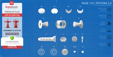TIE Crawler 3D model parts on blueprint-style background for 3D printing assembly.