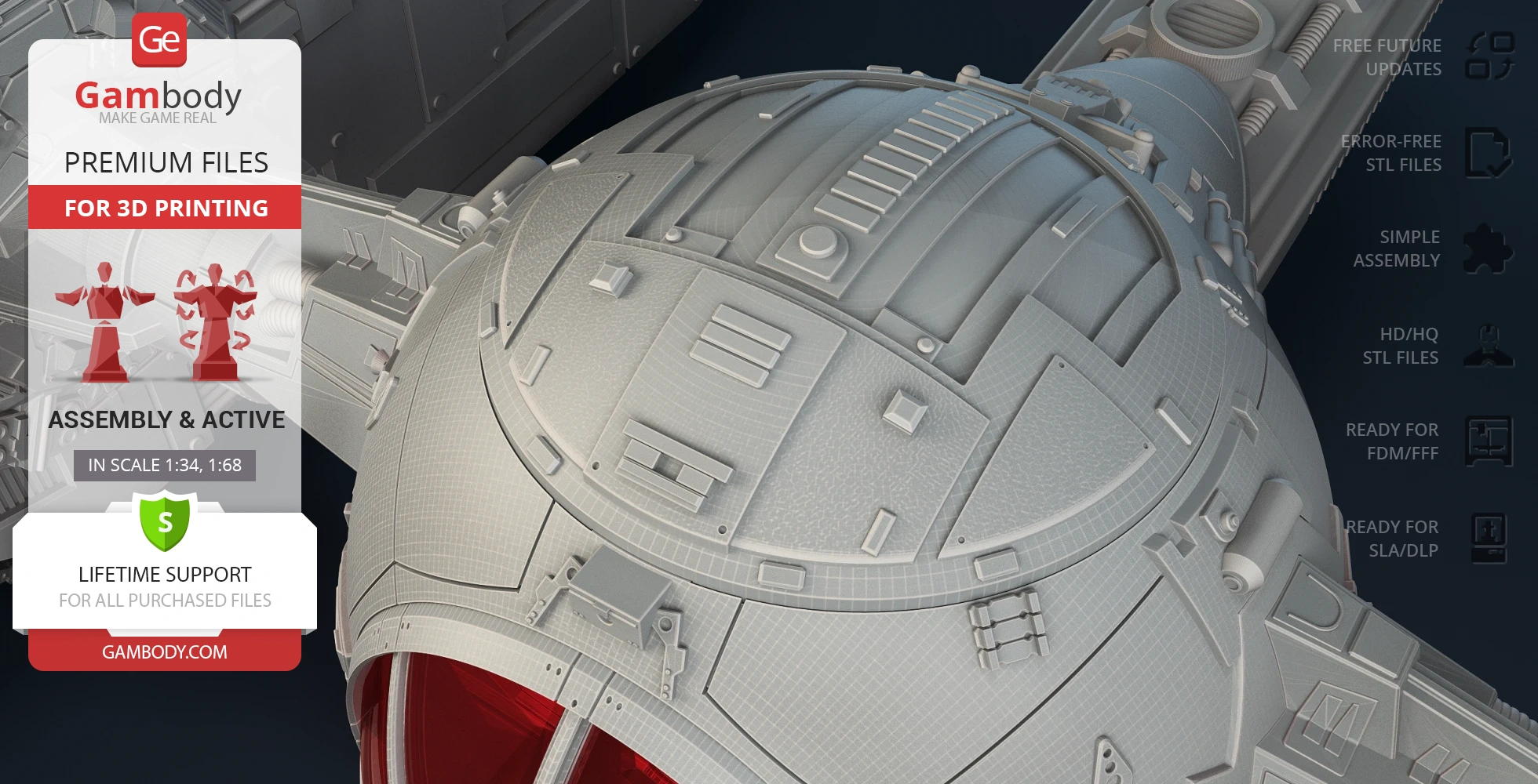 Detailed close-up of a 3D-printed TIE Crawler model from Star Wars, showcasing intricate surface textures.