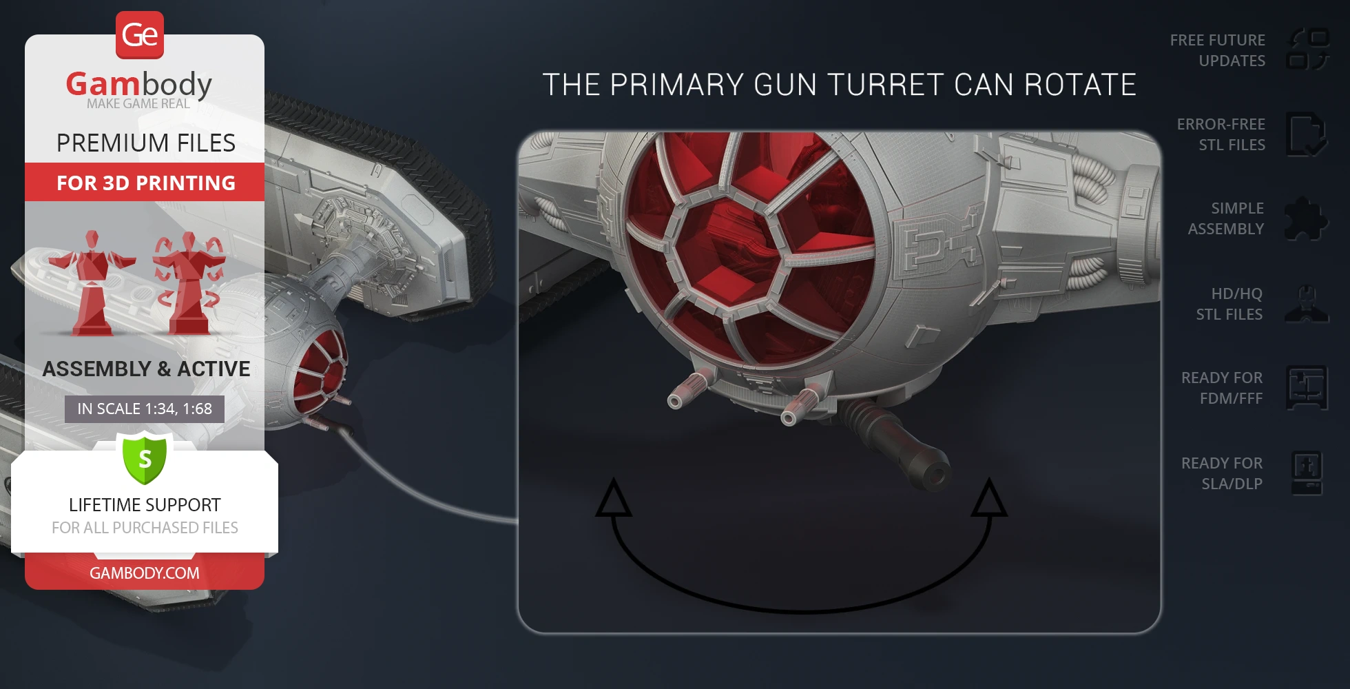3D model of a TIE Crawler from Star Wars, featuring a rotating primary gun turret.