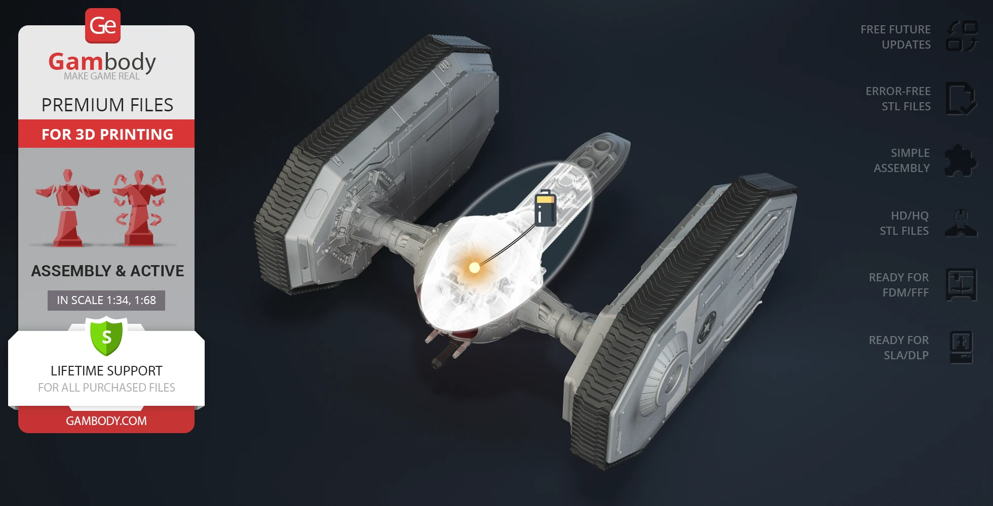 3D model of a TIE Crawler from Star Wars, with dual tank-like treads and central cockpit for 3D printing.