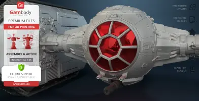 Detailed 3D model of a TIE Crawler from Star Wars with a red cockpit and treaded tracks, designed for printing.