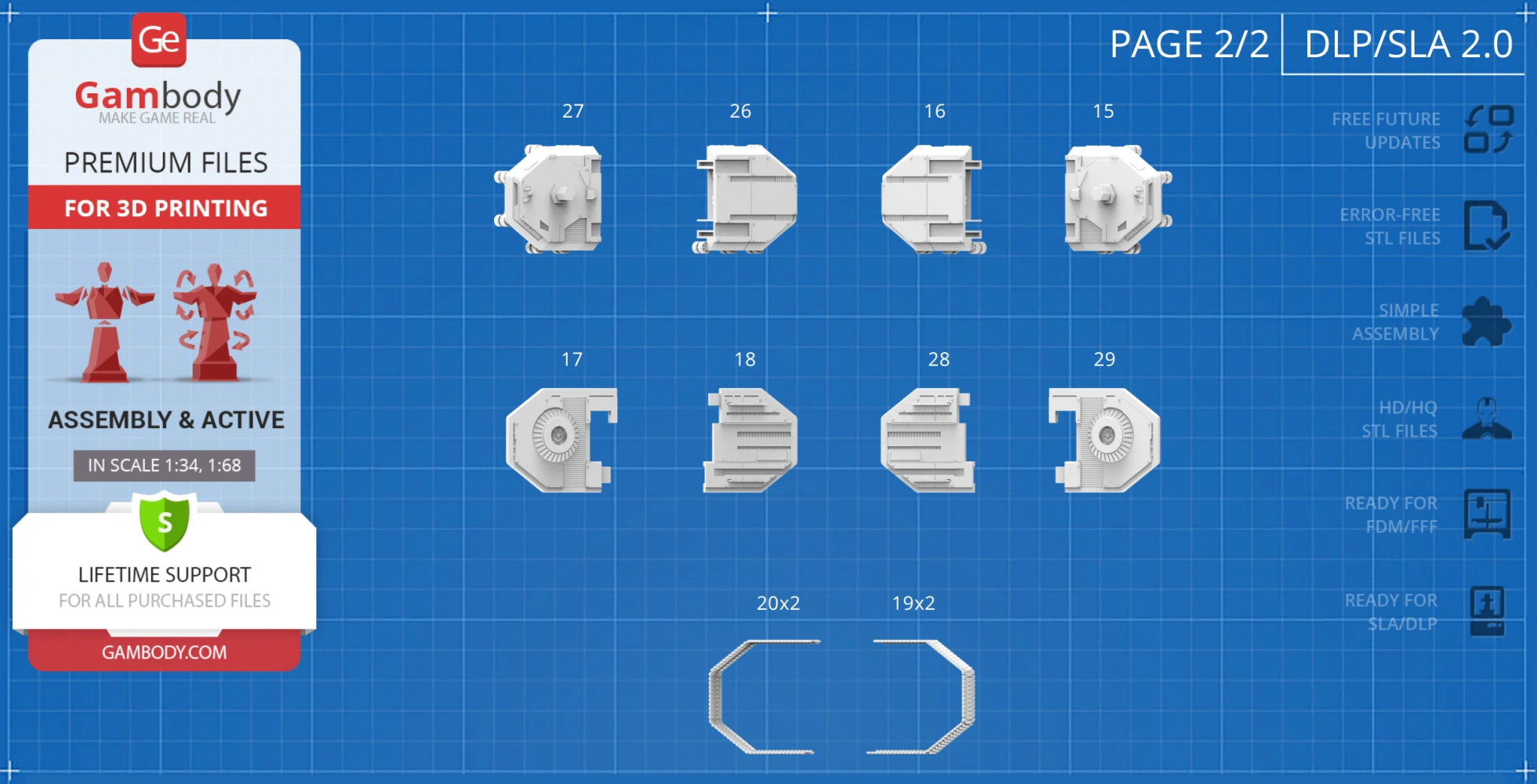 TIE Crawler 3D model parts layout on a blueprint-style background, labeled for printing.