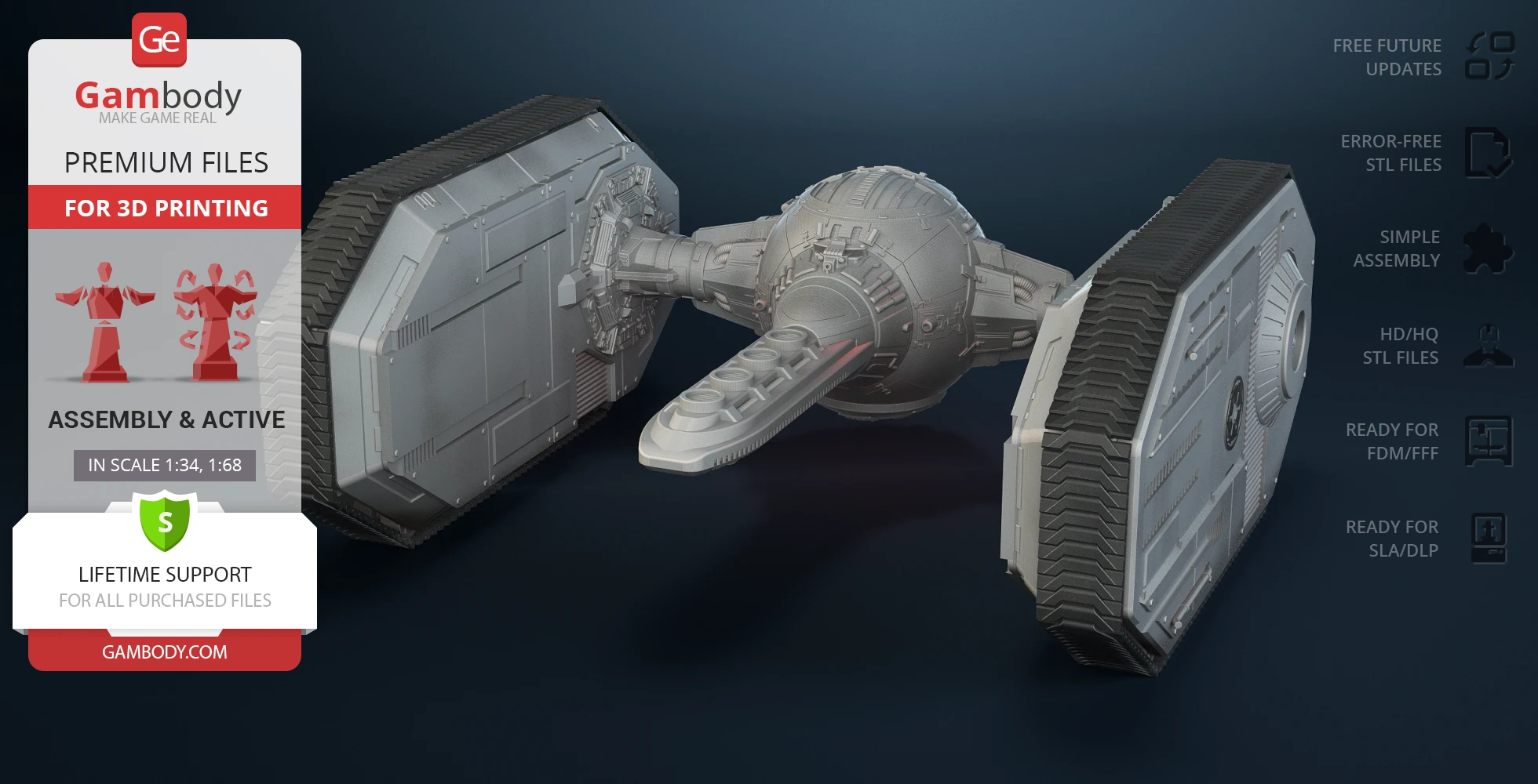 A detailed 3D model of a Star Wars TIE Crawler for 3D printing, featuring tank-like tracks.